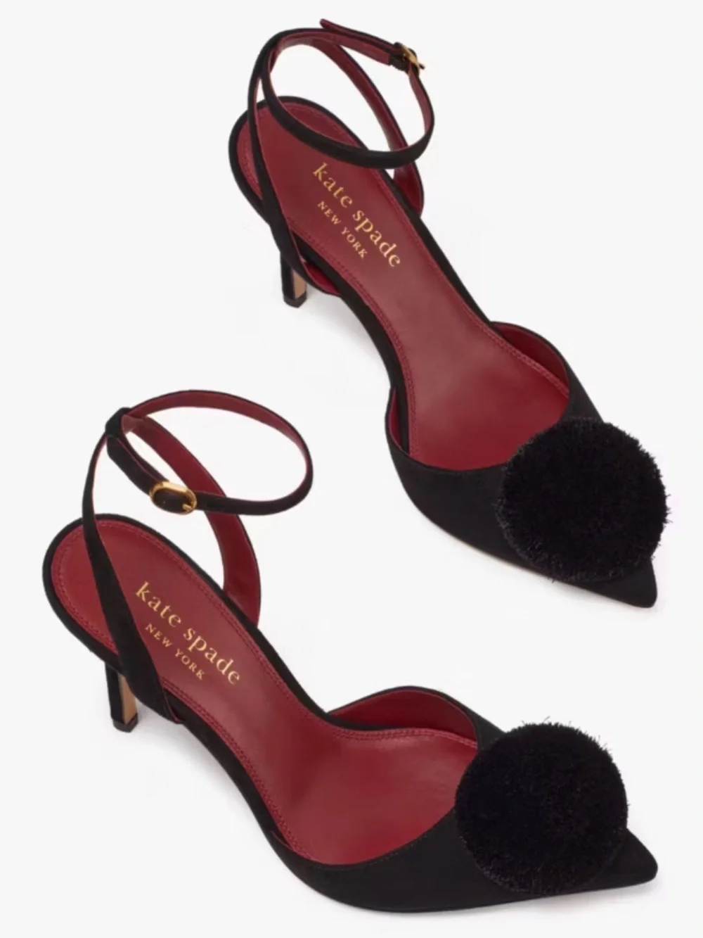 Kate Spade New York Amour Pom Pumps Black Suede